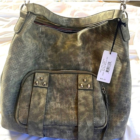 SALE🩶SHE+LO🩶 “NEXT CHAPTER"  CROSSBODY HOBO/Gray Perforated Leather - Picture 1 of 14